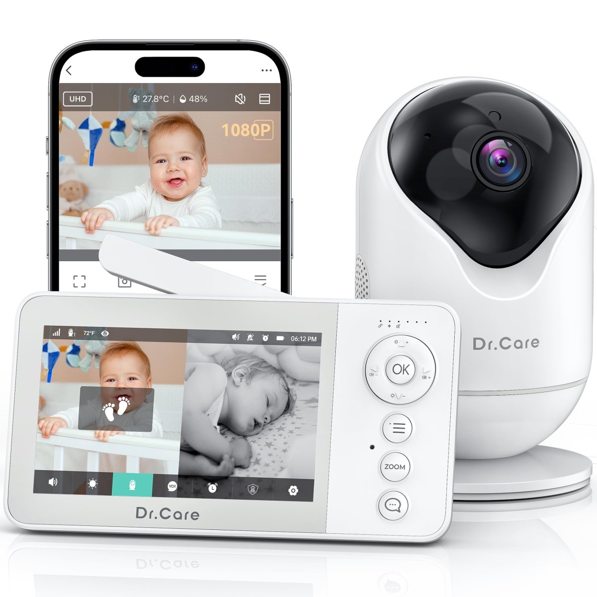 Dr.Care VistaView Lite RB Smart WiFi Baby Monitor - 4” 720P Split Screen & 1080P Camera App Control, Motion Alerts, 2500mAh Removable Battery, HD Night Vision, 2 - Way Talk, Multi - User, Triple Security - LittleTreasures