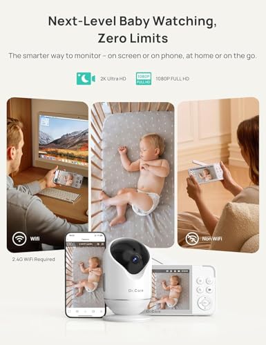 Dr.Care VistaView Smart WiFi Baby Monitor - 5” 1080P Split Screen & 2K Camera App Control, Cry & Motion Alerts, HD Night Vision, 5000mAh Battery, 2 - Way Talk, Multi - User, Triple Security, 1279ft Range - LittleTreasures