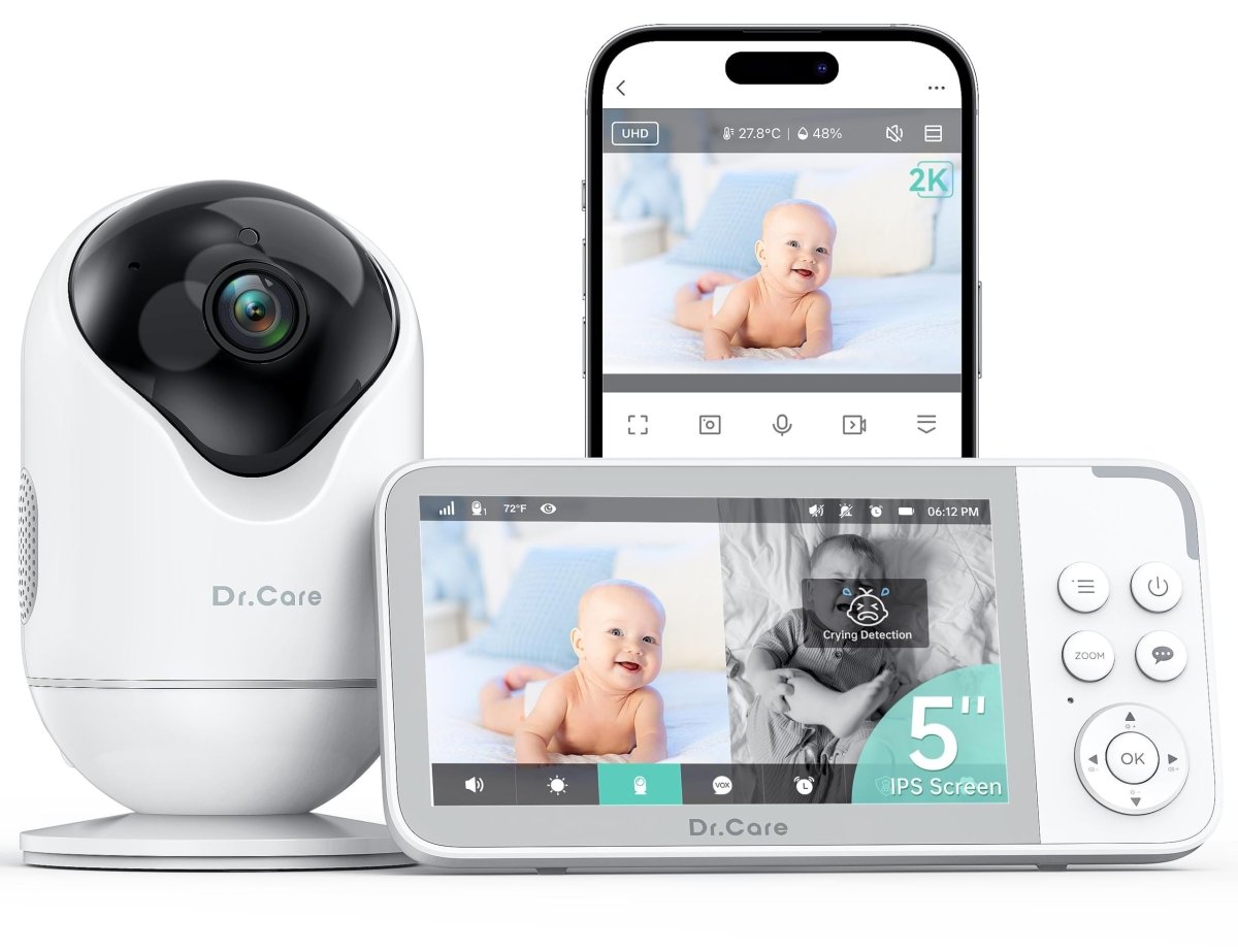 Dr.Care VistaView Smart WiFi Baby Monitor - 5” 1080P Split Screen & 2K Camera App Control, Cry & Motion Alerts, HD Night Vision, 5000mAh Battery, 2 - Way Talk, Multi - User, Triple Security, 1279ft Range - LittleTreasures