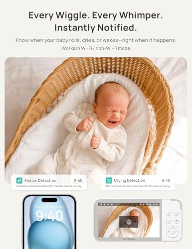 Dr.Care VistaView Smart WiFi Baby Monitor - 5” 1080P Split Screen & 2K Camera App Control, Cry & Motion Alerts, HD Night Vision, 5000mAh Battery, 2 - Way Talk, Multi - User, Triple Security, 1279ft Range - LittleTreasures