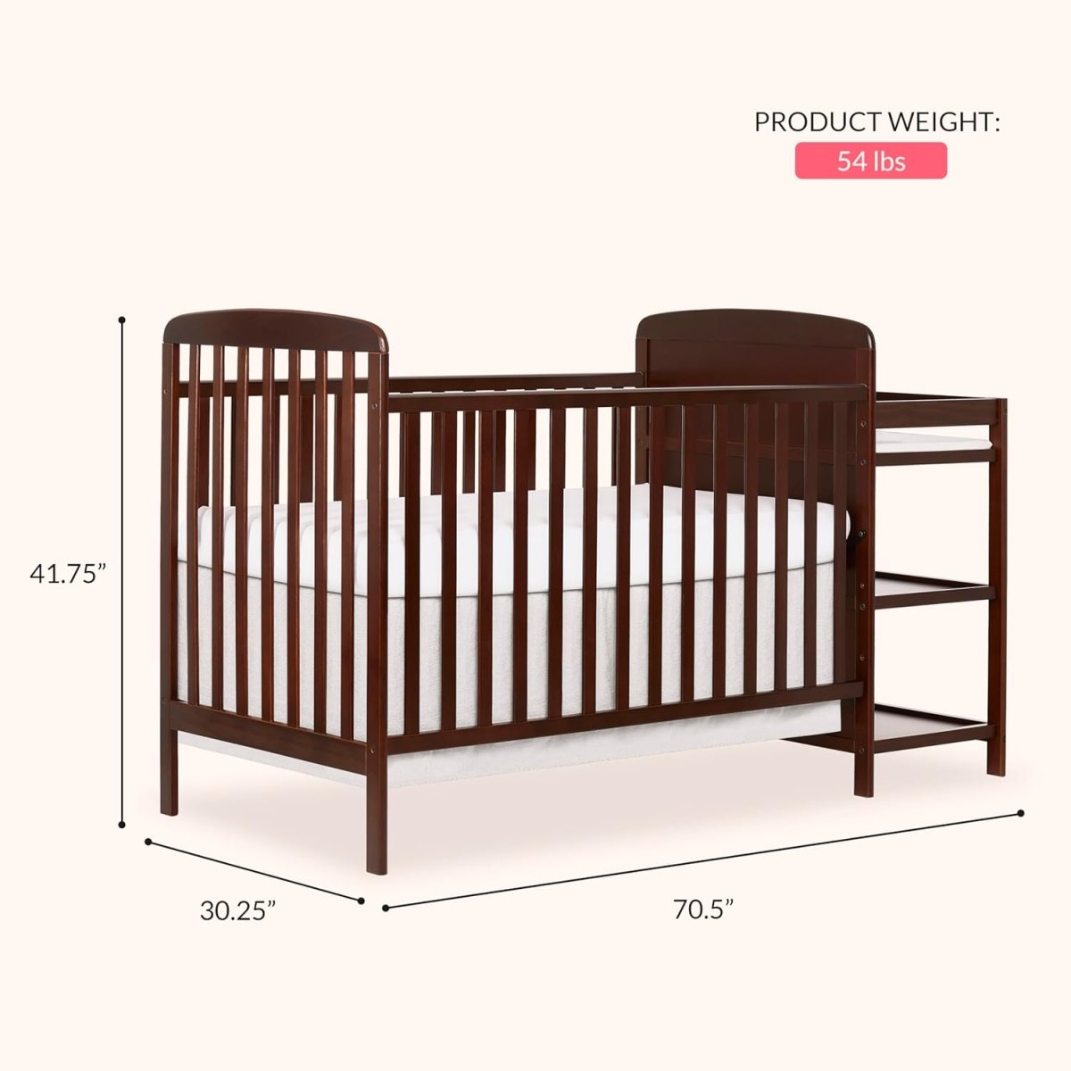 Dream On Me Anna 3 - In - 1 Full Size Crib And Changing Table Combo In Espresso, Greenguard Gold Certified, Non Toxic Finish, Wooden Nursery Furniture, Functional Crib - LittleTreasures