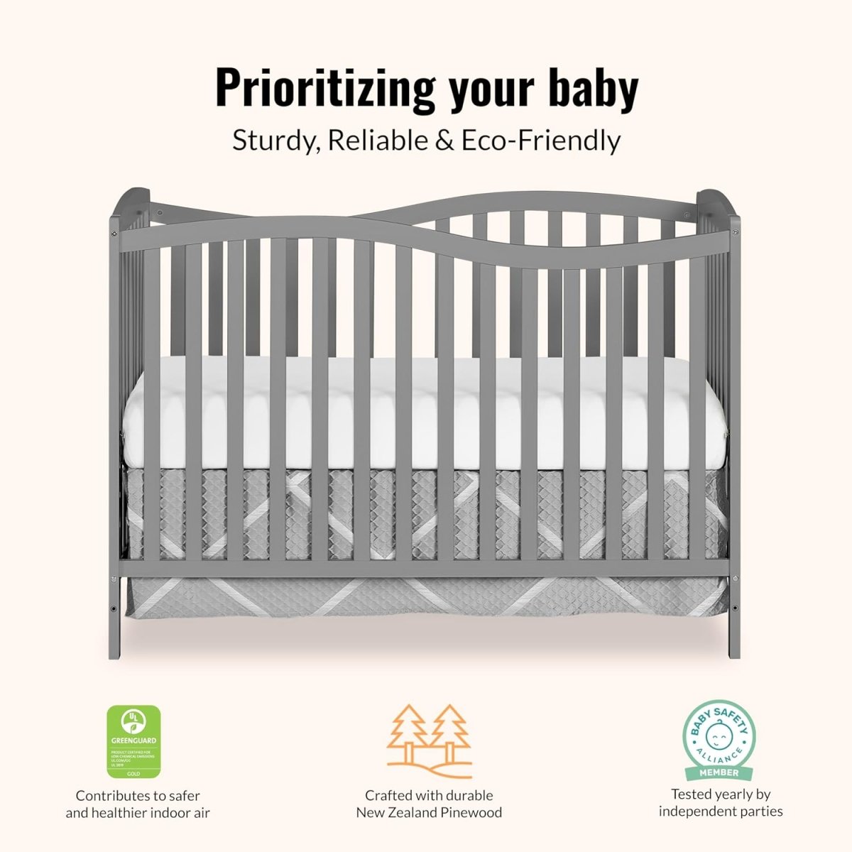 Dream On Me Chelsea 5 - In - 1 Convertible Crib In Strom Grey, 4 Mattress Height Positions, Non Toxic Finish, JPMA Certified, Made Of Sustainable And Sturdy Pinewood - LittleTreasures