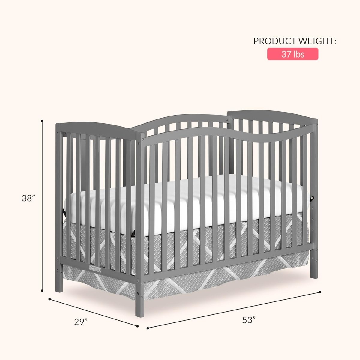 Dream On Me Chelsea 5 - In - 1 Convertible Crib In Strom Grey, 4 Mattress Height Positions, Non Toxic Finish, JPMA Certified, Made Of Sustainable And Sturdy Pinewood - LittleTreasures