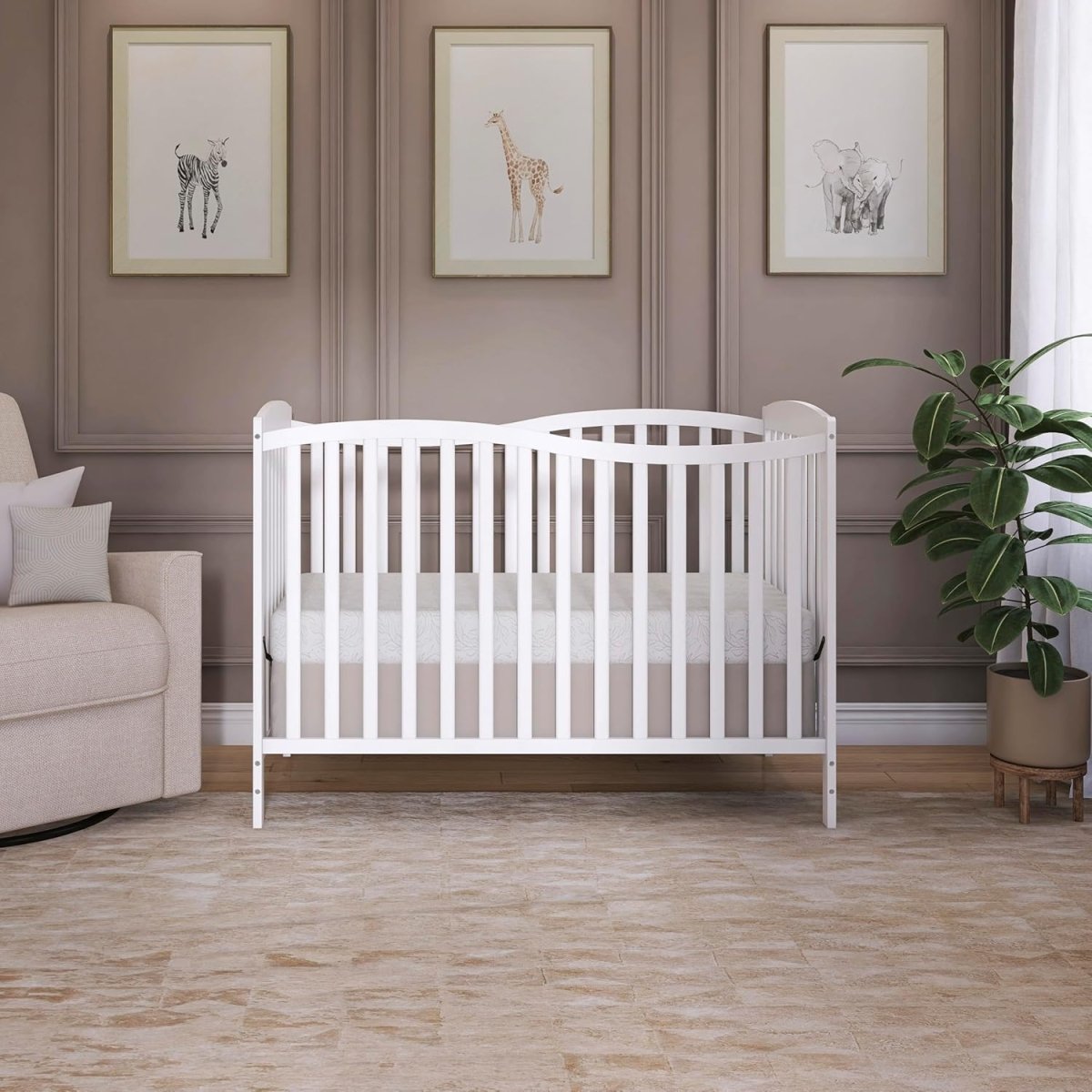 Dream On Me Chelsea 5 - In - 1 Convertible Crib In White, 4 Mattress Height Positions, Non Toxic Finish, JPMA Certified, Made Of Sustainable And Sturdy Pinewood - LittleTreasures