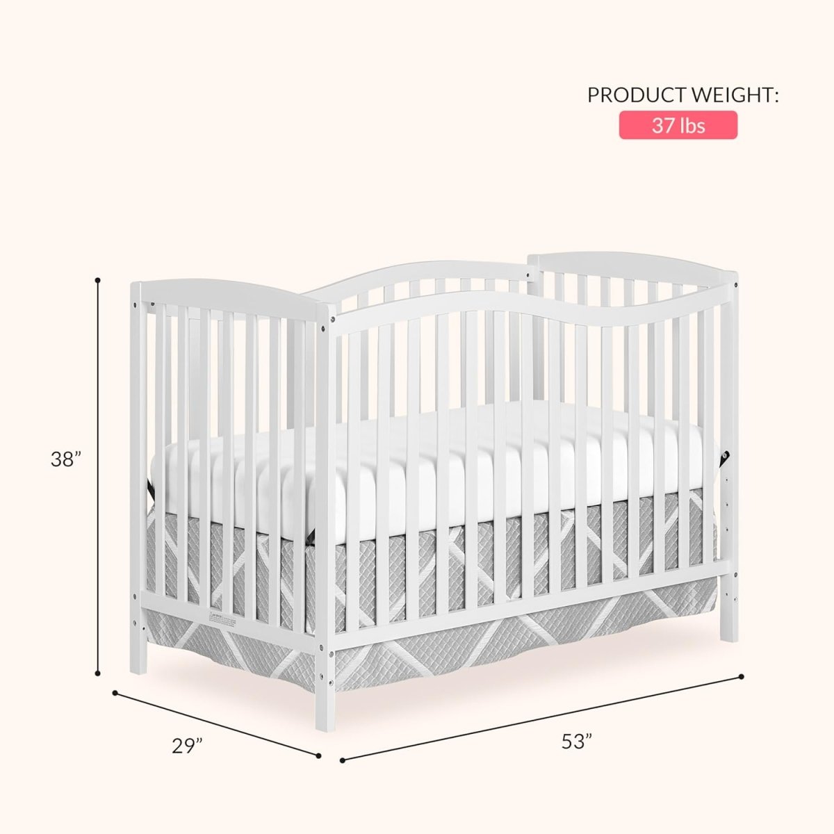 Dream On Me Chelsea 5 - In - 1 Convertible Crib In White, 4 Mattress Height Positions, Non Toxic Finish, JPMA Certified, Made Of Sustainable And Sturdy Pinewood - LittleTreasures