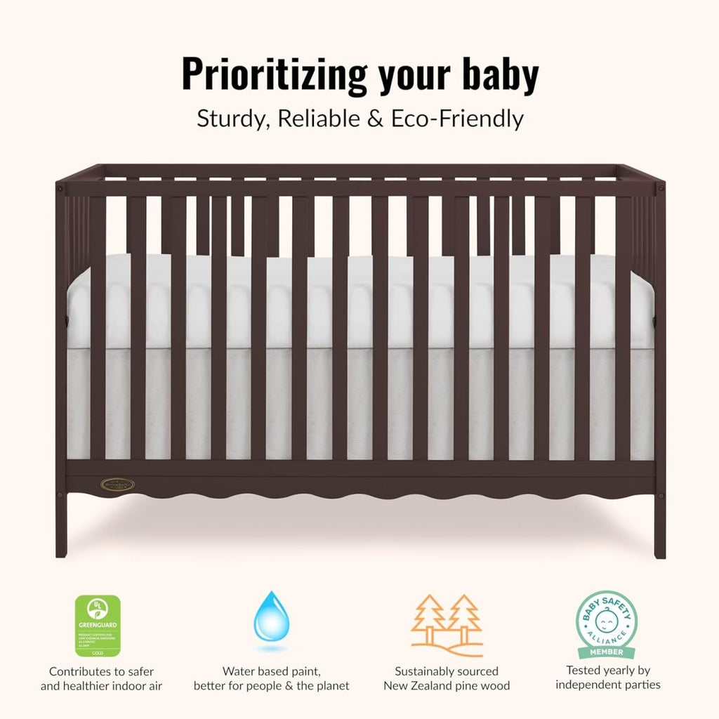Dream On Me Synergy Wave 5 - in - 1 Convertible Crib in Chocolate Chip, JPMA & Greenguard Gold Certified, Converts from a Baby Crib to a Toddler Bed, Daybed, and Full - Size Bed - LittleTreasures