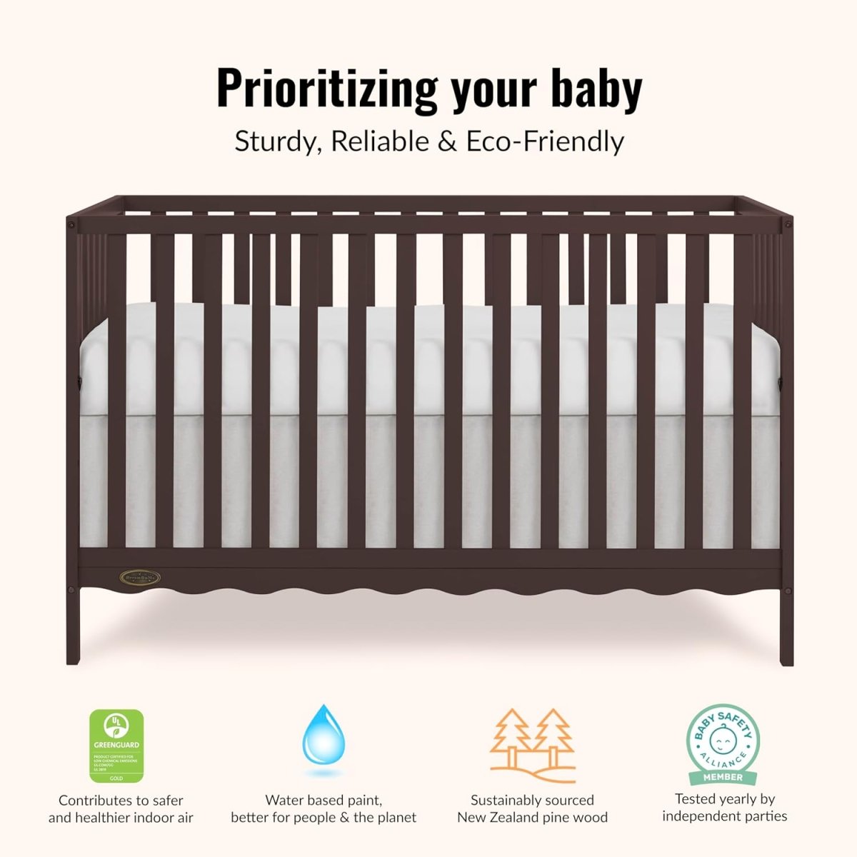 Dream On Me Synergy Wave 5 - in - 1 Convertible Crib in Chocolate Chip, JPMA & Greenguard Gold Certified, Converts from a Baby Crib to a Toddler Bed, Daybed, and Full - Size Bed - LittleTreasures