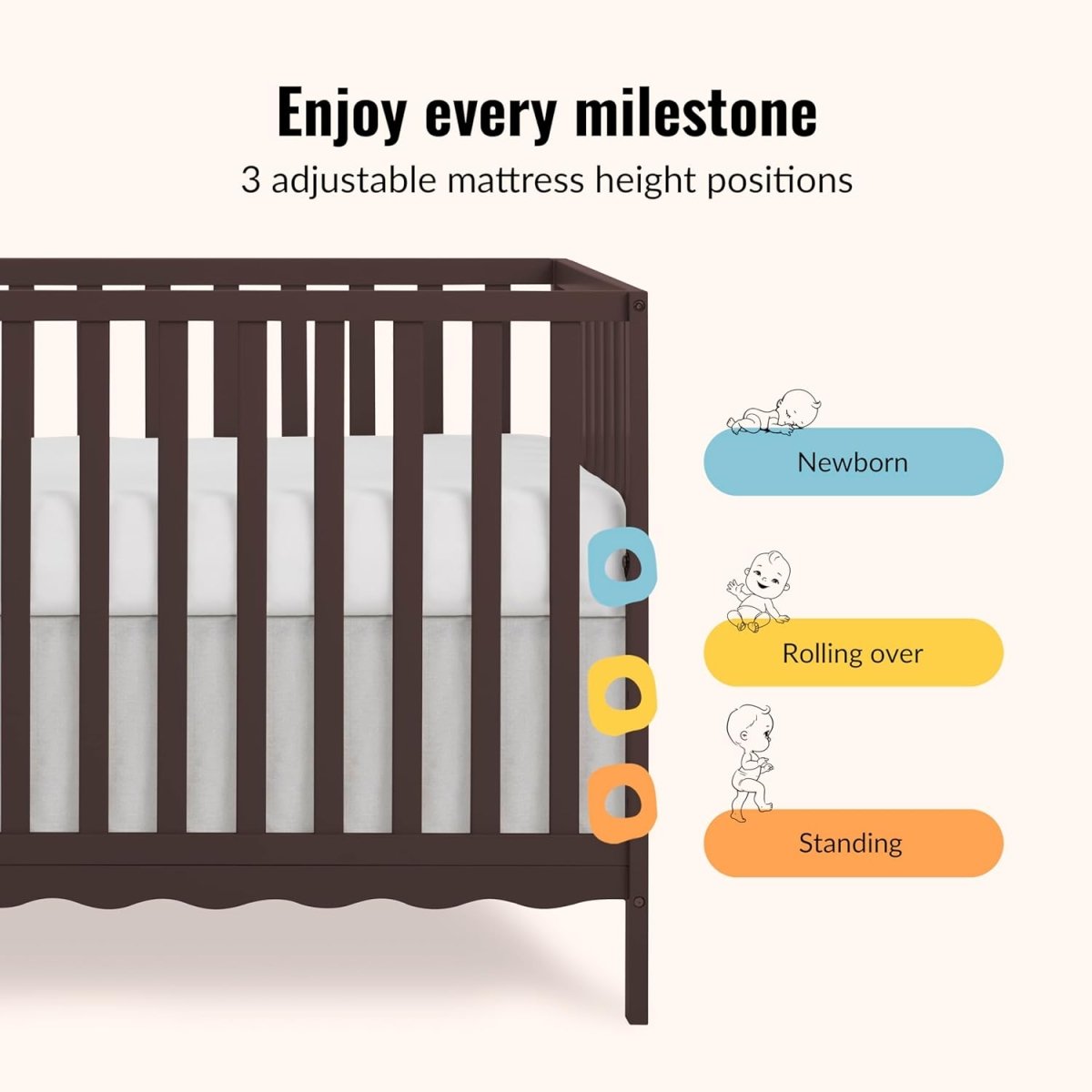 Dream On Me Synergy Wave 5 - in - 1 Convertible Crib in Chocolate Chip, JPMA & Greenguard Gold Certified, Converts from a Baby Crib to a Toddler Bed, Daybed, and Full - Size Bed - LittleTreasures