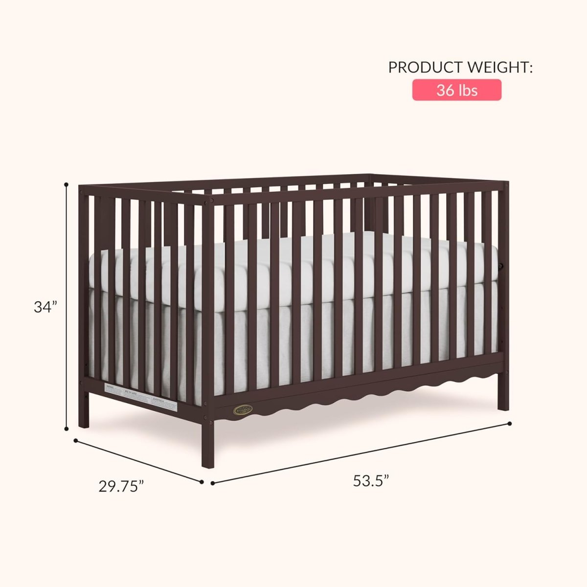 Dream On Me Synergy Wave 5 - in - 1 Convertible Crib in Chocolate Chip, JPMA & Greenguard Gold Certified, Converts from a Baby Crib to a Toddler Bed, Daybed, and Full - Size Bed - LittleTreasures