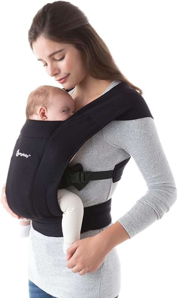 Ergobaby Embrace Cozy Newborn Baby Wrap Carrier (7 - 25 Pounds), Ponte Knit, Pure Black - LittleTreasures