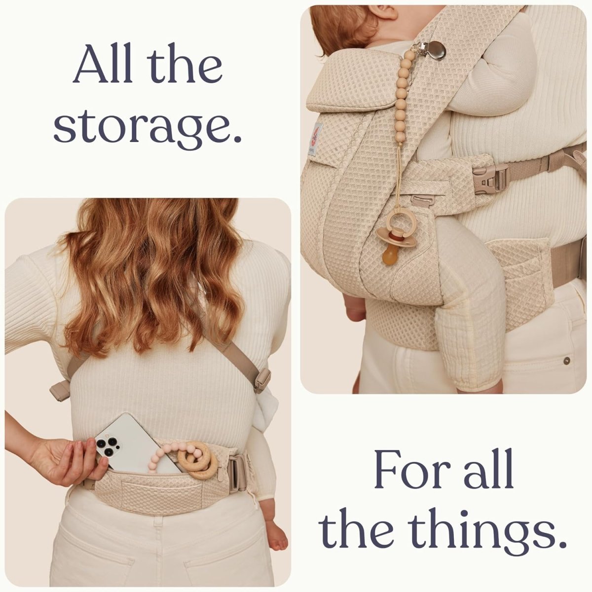 Ergobaby Omni Deluxe All Carry Positions Breathable Mesh Baby Carrier with Enhanced Lumbar Support & Airflow, Newborn to Toddler, (Holds 7 - 45 lbs), Natural Beige - LittleTreasures