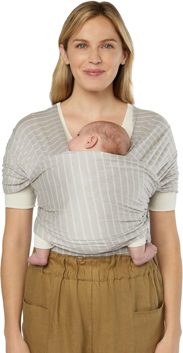 Ergobaby Sustainable Knit Aura Baby Carrier Wrap for Newborn to Toddler (3 - 11 kg), Grey Stripes - LittleTreasures