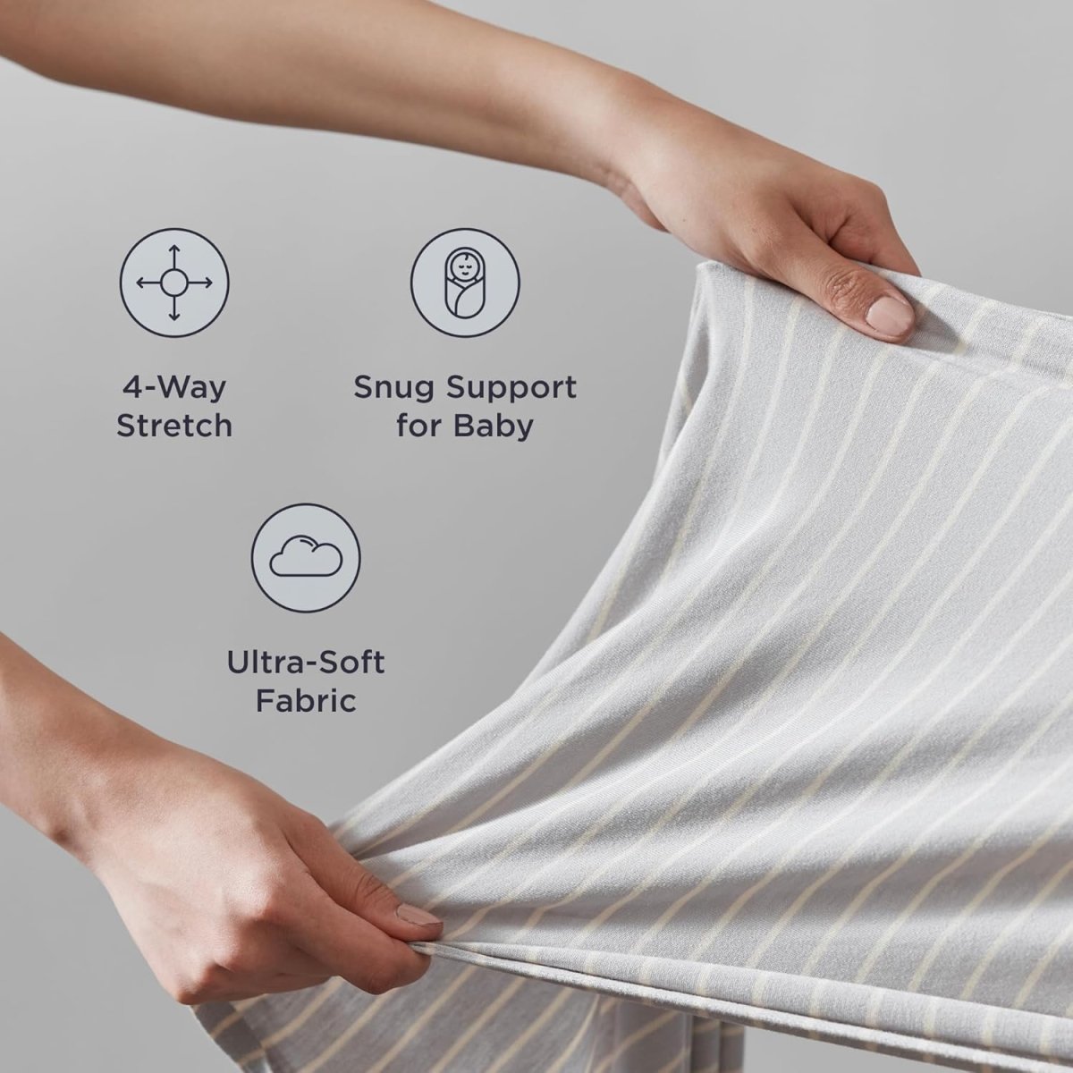 Ergobaby Sustainable Knit Aura Baby Carrier Wrap for Newborn to Toddler (3 - 11 kg), Grey Stripes - LittleTreasures