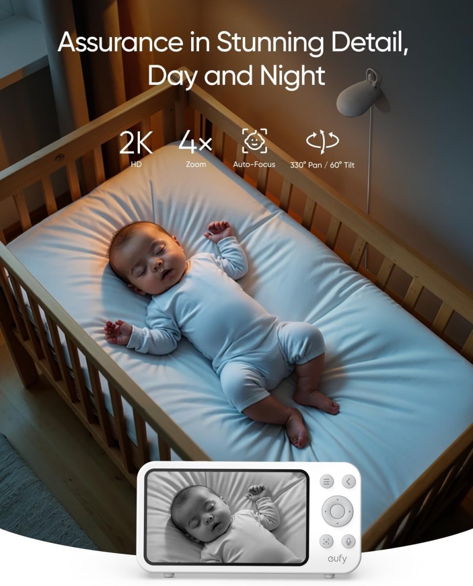 eufy Baby Monitor E20 with 2K Camera, Hybrid Wi - Fi and No Wi - Fi Connection, App and Monitor Control, Ultra - Clear Night View, Pan - Tilt, 4× Zoom, Portable Camera with Built - In Battery, ANR, Smart Alerts - LittleTreasures