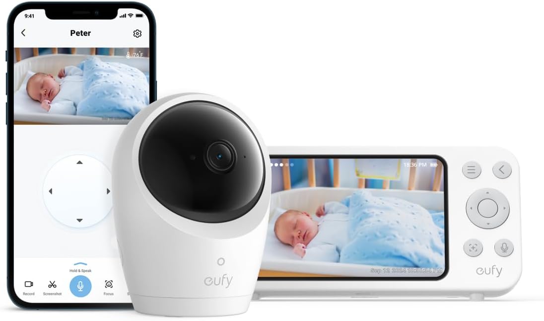 eufy Baby Monitor E20 with 2K Camera, Hybrid Wi - Fi and No Wi - Fi Connection, App and Monitor Control, Ultra - Clear Night View, Pan - Tilt, 4× Zoom, Portable Camera with Built - In Battery, ANR, Smart Alerts - LittleTreasures