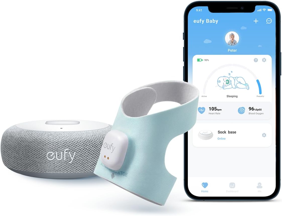 eufy Baby S320 Smart Sock Baby Monitor with 2.4 GHz Wi - Fi, Track Sleep Patterns, Naps, Heart Rate, and Blood Oxygen Levels, Soft and Comfortable, for Babies 0 - 18 Months, No Monthly Fee - LittleTreasures