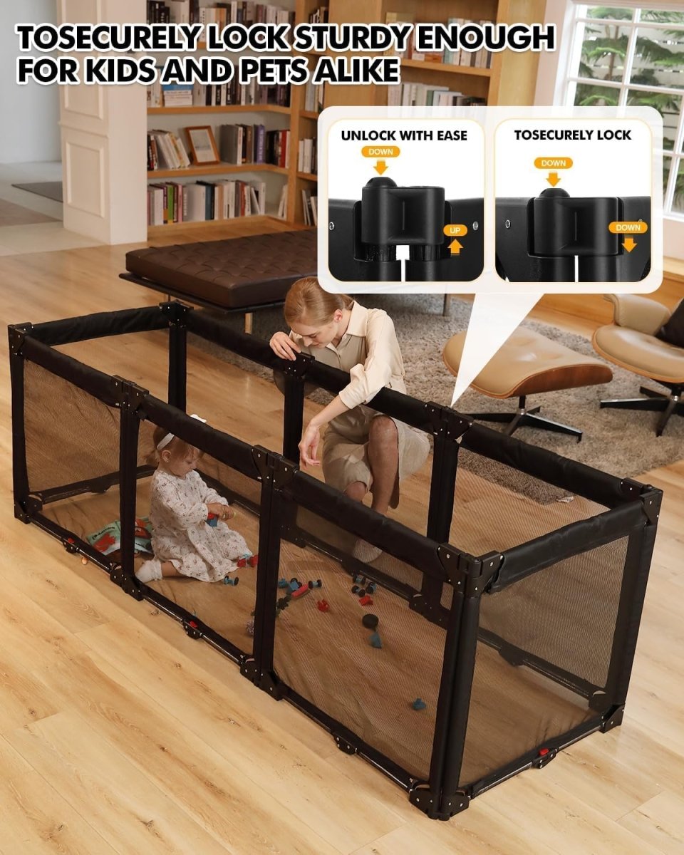 Extra Wide Baby Gate Playpen with Heat - Resistant Mesh,8 Panel Foldable Baby Fence,Indoor/Outdoor Safety Barrier,Dog Playpen & Fireplace Gate - LittleTreasures