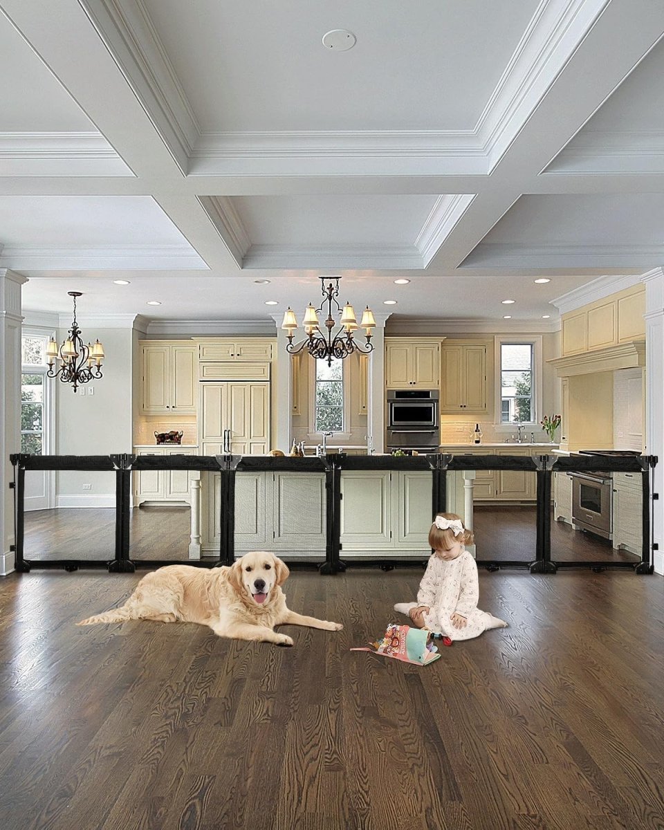 Extra Wide Baby Gate Playpen with Heat - Resistant Mesh,8 Panel Foldable Baby Fence,Indoor/Outdoor Safety Barrier,Dog Playpen & Fireplace Gate - LittleTreasures