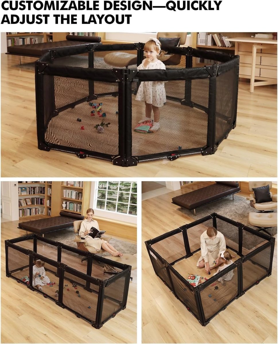 Extra Wide Baby Gate Playpen with Heat - Resistant Mesh,8 Panel Foldable Baby Fence,Indoor/Outdoor Safety Barrier,Dog Playpen & Fireplace Gate - LittleTreasures