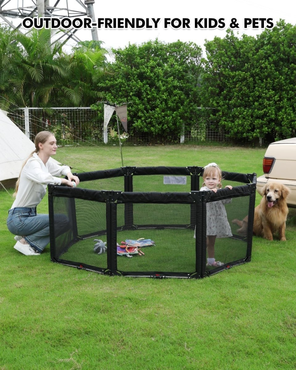 Extra Wide Baby Gate Playpen with Heat - Resistant Mesh,8 Panel Foldable Baby Fence,Indoor/Outdoor Safety Barrier,Dog Playpen & Fireplace Gate - LittleTreasures
