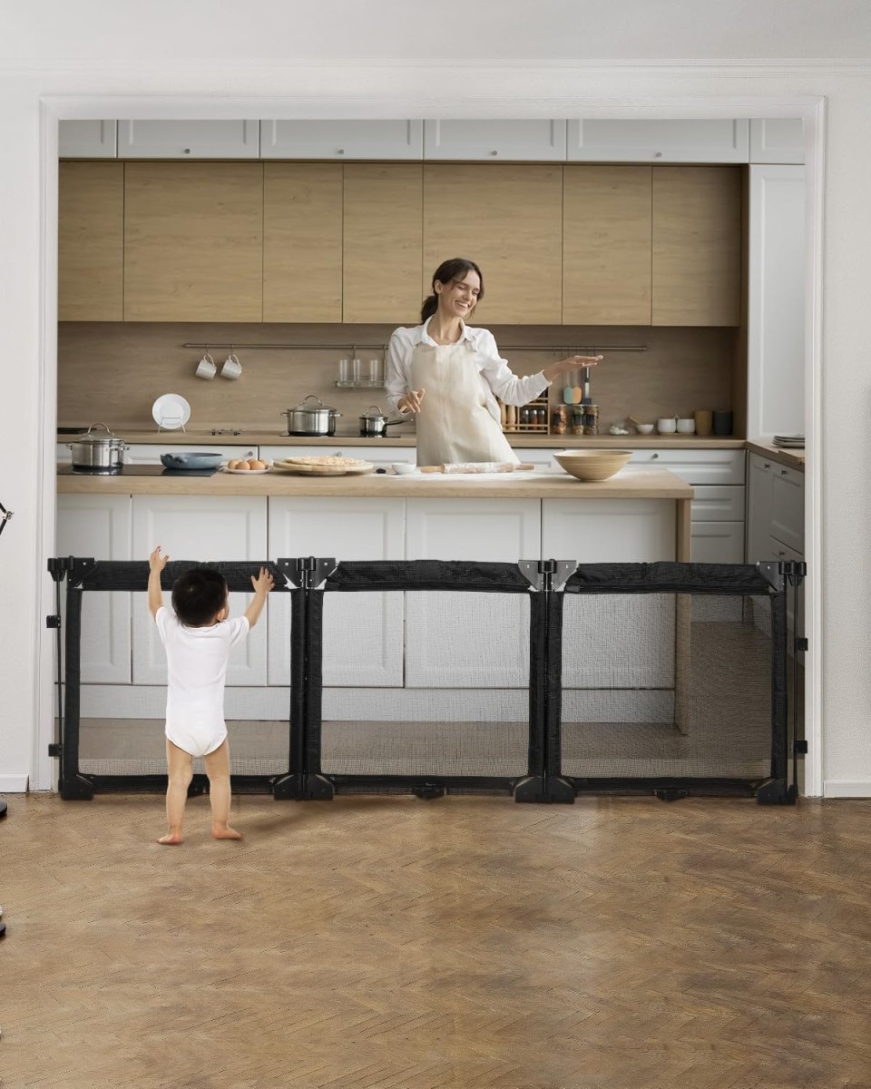 Extra Wide Baby Gate Playpen with Heat - Resistant Mesh,8 Panel Foldable Baby Fence,Indoor/Outdoor Safety Barrier,Dog Playpen & Fireplace Gate - LittleTreasures