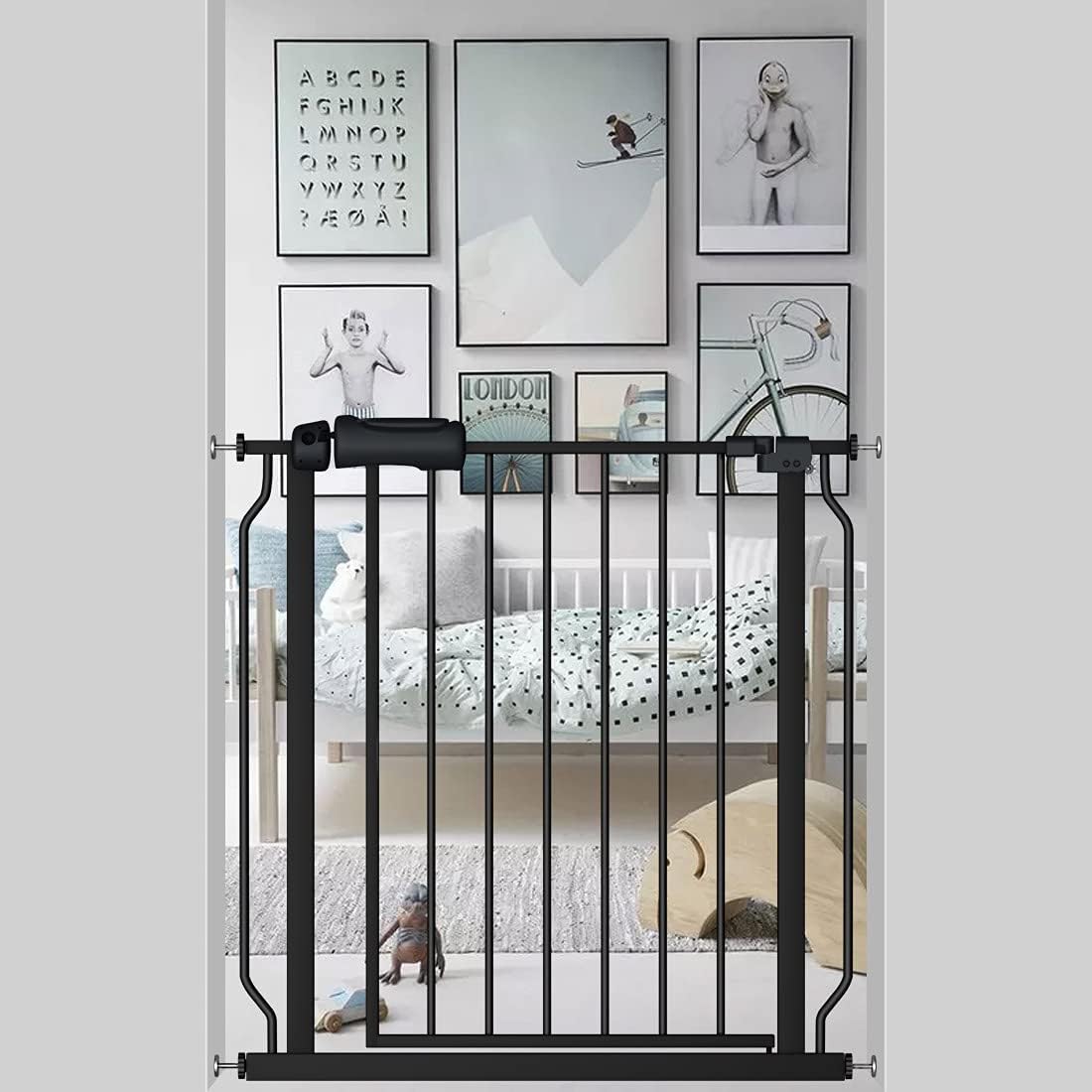 Fairy Baby 29 - 34 Inch Wide Baby Gate for Doorways Stairs Hallway, Walk Through Pressure Mounted Child Gates, Indoor Safety Child Gates for Kids or Pets Black - LittleTreasures