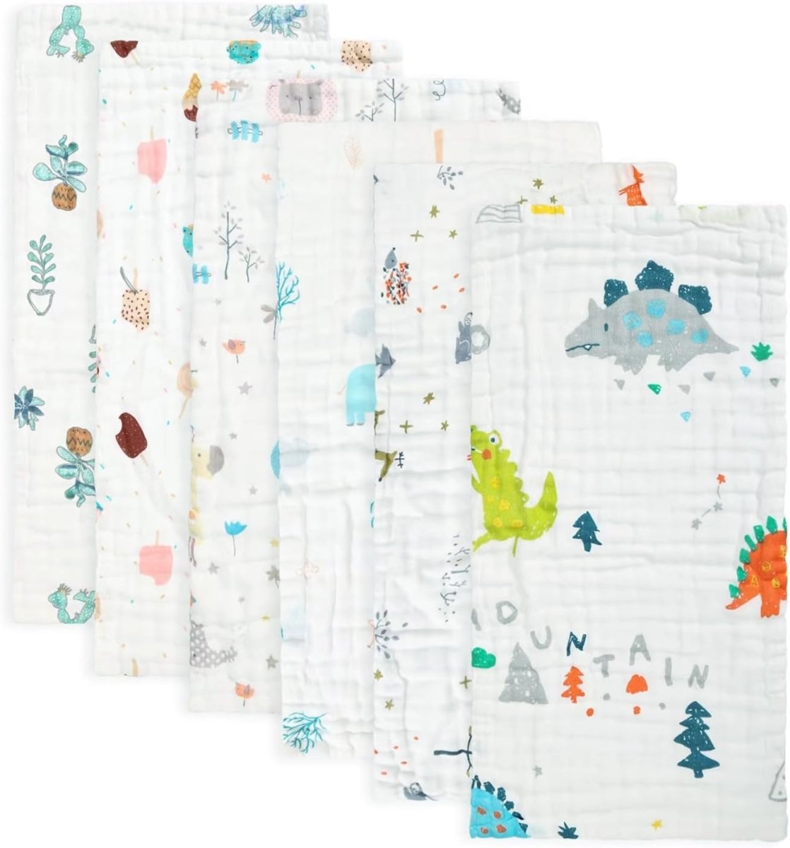 FOOK FISH Muslin Burp Cloths Cotton Burping Cloth 20'' X 10'' Pack of 6 for Baby Spit Up Cloths for Newborn,Absorbent, Soft,Large,6 Layers,Baby Burp Rags,Unisex, for Boys and Girls - LittleTreasures