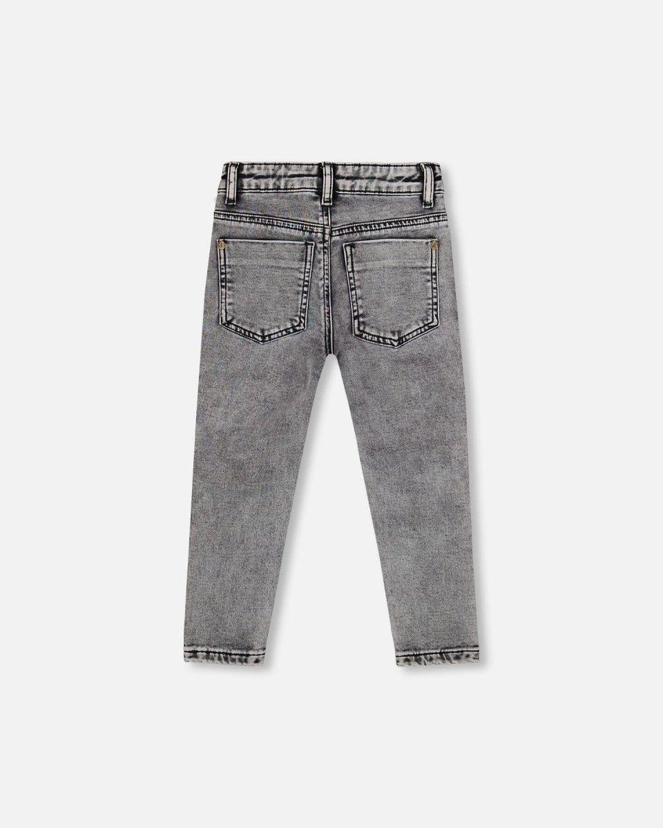 French Terry Black Denim Pants With Contrasting Patch - LittleTreasures