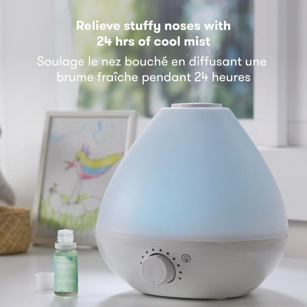 Frida Baby 3 - in - 1 Cool Mist Humidifier for Large Rooms, Top Fill Humidifier for Bedroom, Allergy Relief, 60 Hour Runtime + Nightlight, Auto Shut - Off, Quiet, Carry Handle, Essential Oil Diffuser - LittleTreasures