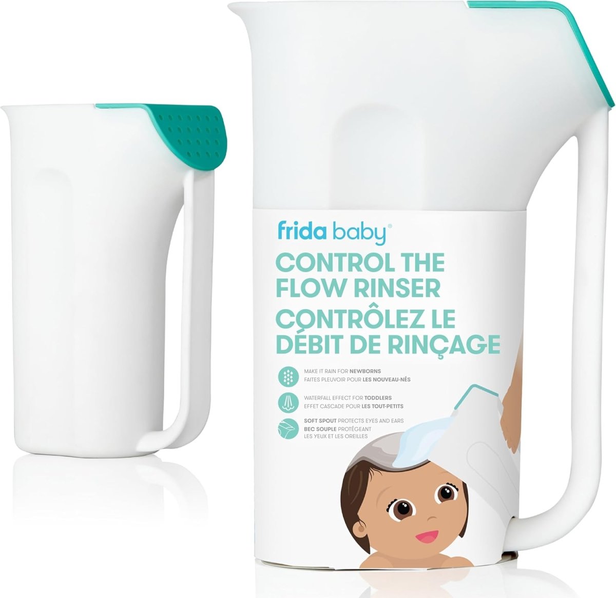 Frida Baby Control The Flow Bath Rinse Cup, Tear Free Rinser to Wash Hair + Body, Rinser Cup for Bath Time with Easy Grip Handle + Removable Rain Shower - LittleTreasures