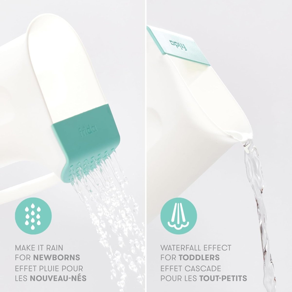 Frida Baby Control The Flow Bath Rinse Cup, Tear Free Rinser to Wash Hair + Body, Rinser Cup for Bath Time with Easy Grip Handle + Removable Rain Shower - LittleTreasures