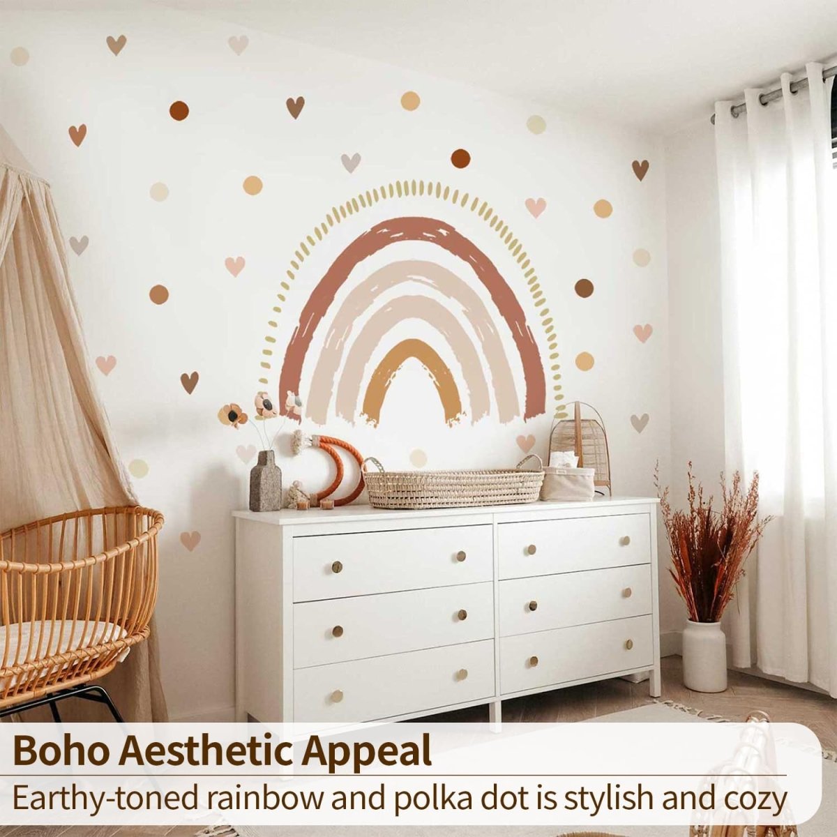 funlife Large Boho Rainbow Wall Decals Peel and Stick, Self Adhesive Boho Polka Dot Wall Decal Hearts Wall Sticker for Girls Bedroom Decor, Kids Nursery Room - LittleTreasures