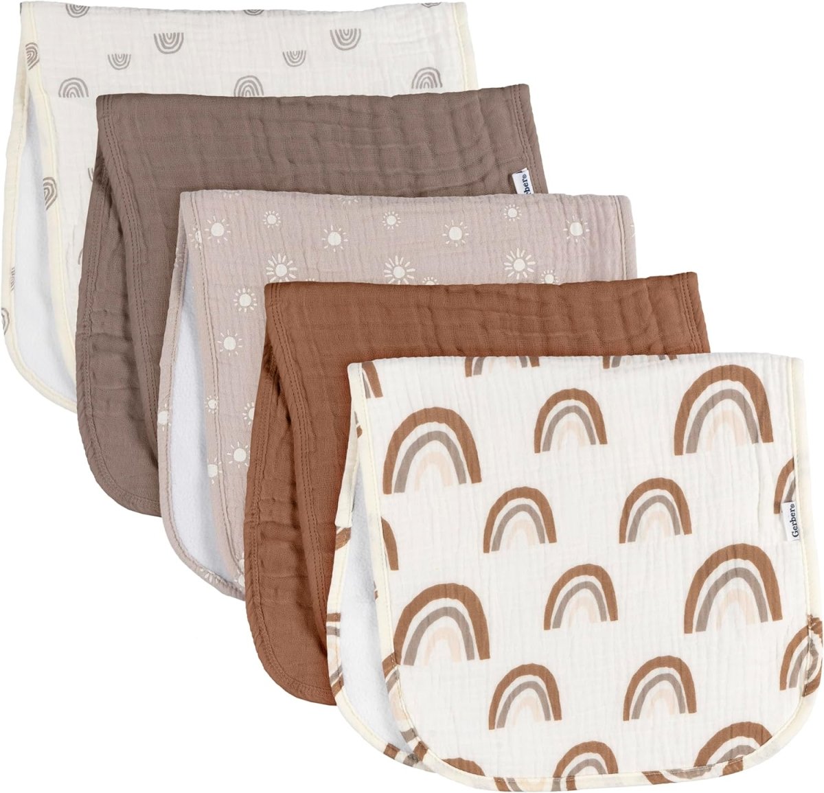 Gerber Baby Unisex Muslin Burp Cloths 5 - Pack, Multi Rainbow, Large Size 20" x 10" - LittleTreasures