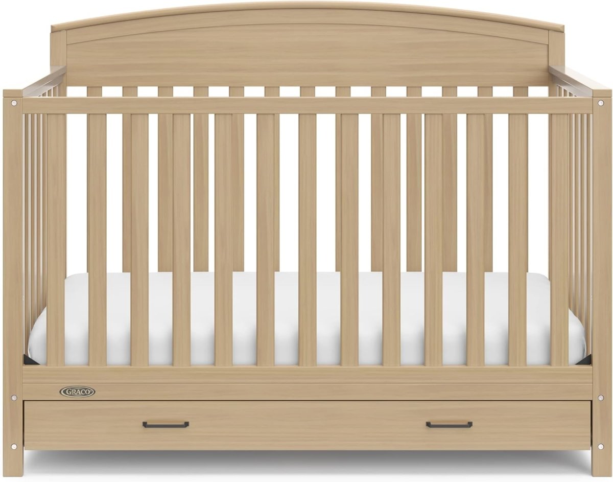 Graco Benton 5 - in - 1 Convertible Crib with Drawer (Driftwood) - GREENGUARD Gold Certified, Undercrib Storage Drawer, Converts to Toddler Bed, Daybed, and Full - Size Bed - LittleTreasures
