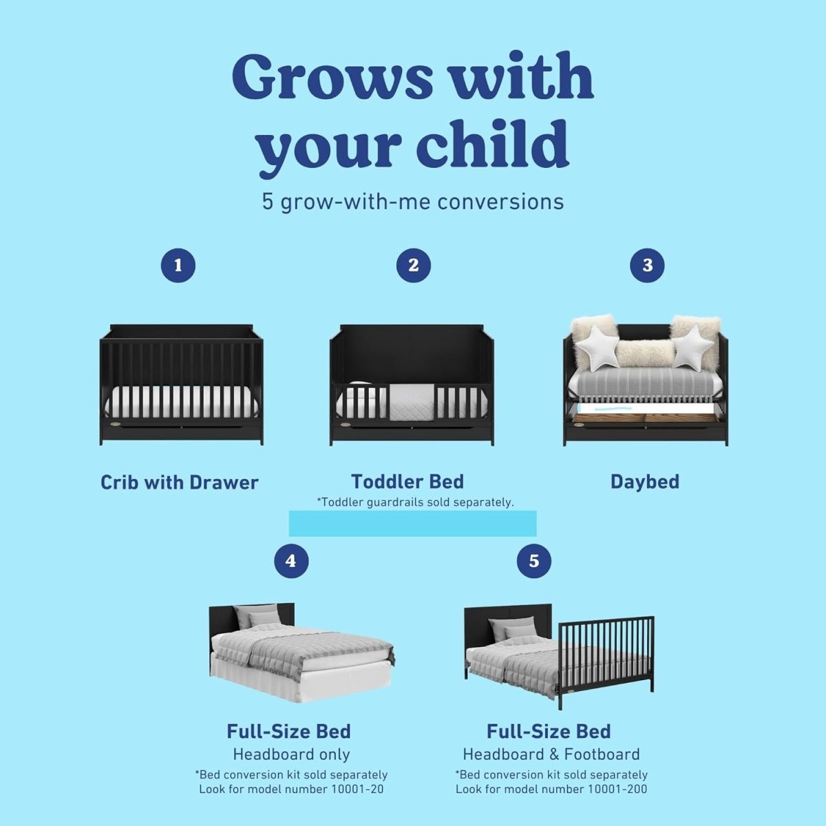 Graco Melrose 5 - in - 1 Convertible Crib with Drawer - Black - LittleTreasures