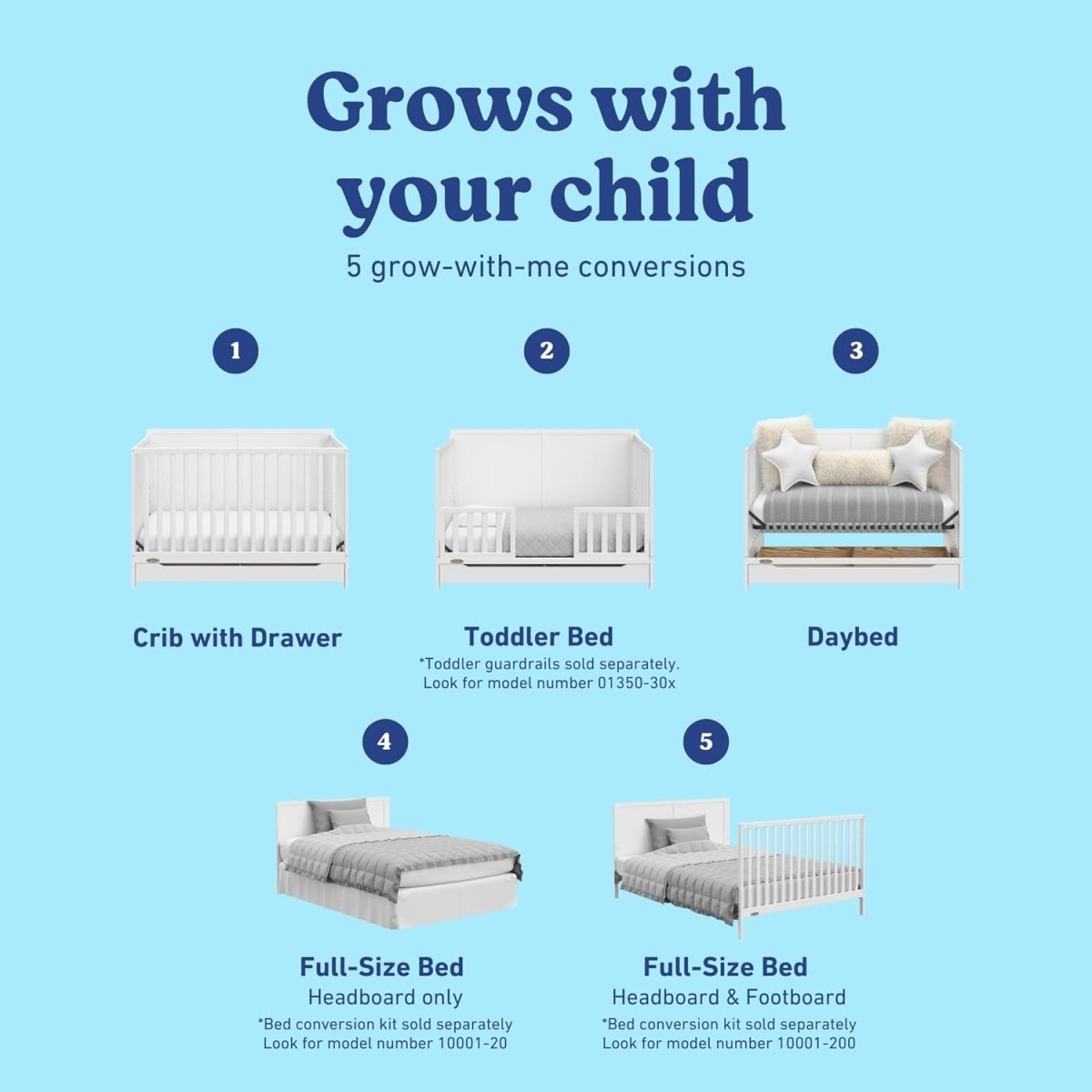 Graco Melrose 5 - in - 1 Convertible Crib with Drawer - White - LittleTreasures