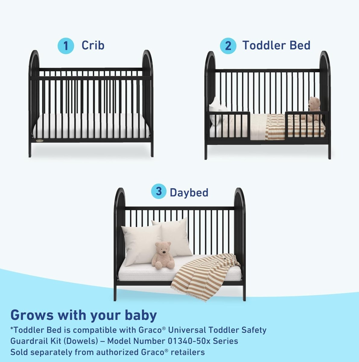 Graco Olivia 3 - in - 1 Convertible Crib (Black) – GREENGUARD Gold Certified, Converts to Daybed and Toddler Bed, Fits Standard Full - Size Crib Mattress, Adjustable Mattress Height, Easy - to - Match Style - LittleTreasures