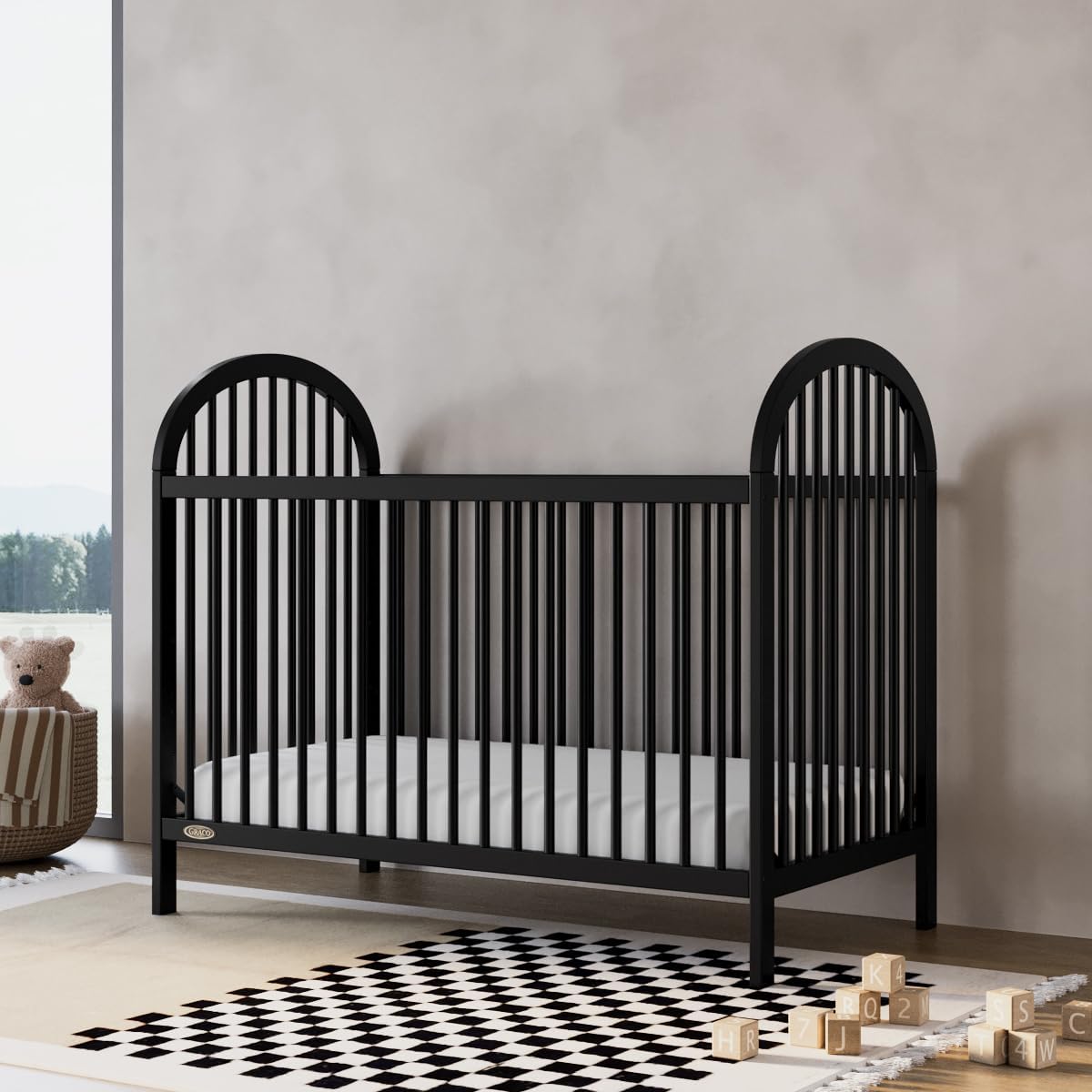 Graco Olivia 3 - in - 1 Convertible Crib (Black) – GREENGUARD Gold Certified, Converts to Daybed and Toddler Bed, Fits Standard Full - Size Crib Mattress, Adjustable Mattress Height, Easy - to - Match Style - LittleTreasures
