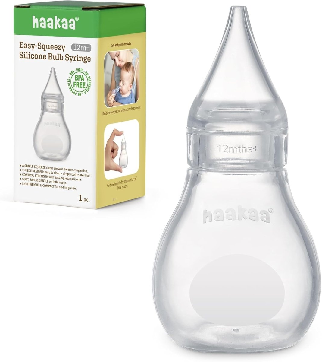 Haakaa Silicone Baby Nasal Aspirator | Easy - Squeeze Nose Bulb Syringe | Baby Nose Cleaner , 12m+ Infant &Toddler - BPA Free Silicone - LittleTreasures