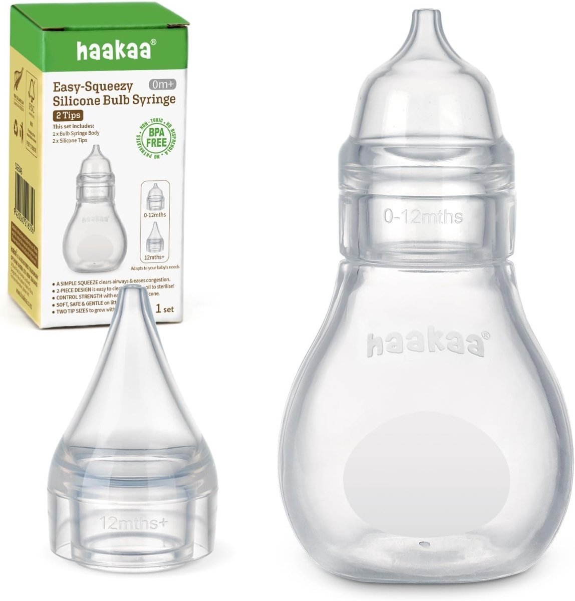 Haakaa Silicone Baby Nasal Aspirator | Easy - Squeeze Nose Bulb Syringe | Baby Nose Cleaner , 12m+ Infant &Toddler - BPA Free Silicone - LittleTreasures