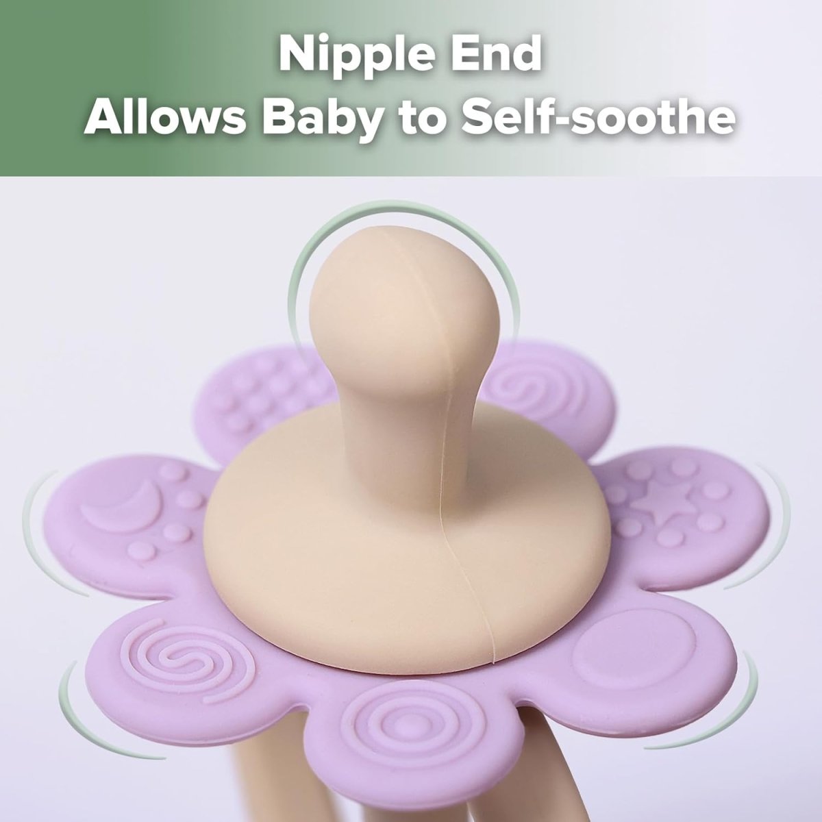 haakaa Silicone Twin Flower Teether,Nipple - Shaped End for Gum Massage,360° Baby Toothbrush Head for Self - Brushing Training,Easy to Grip - Lavender - LittleTreasures