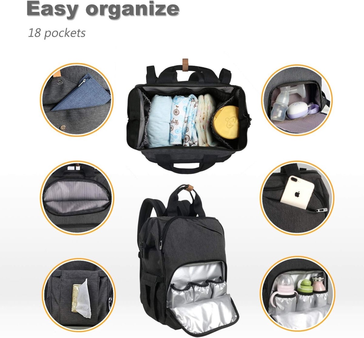 Hap Tim Diaper Bag Backpack,Large Capacity Travel Back Pack Maternity Baby Nappy Changing Bags - LittleTreasures