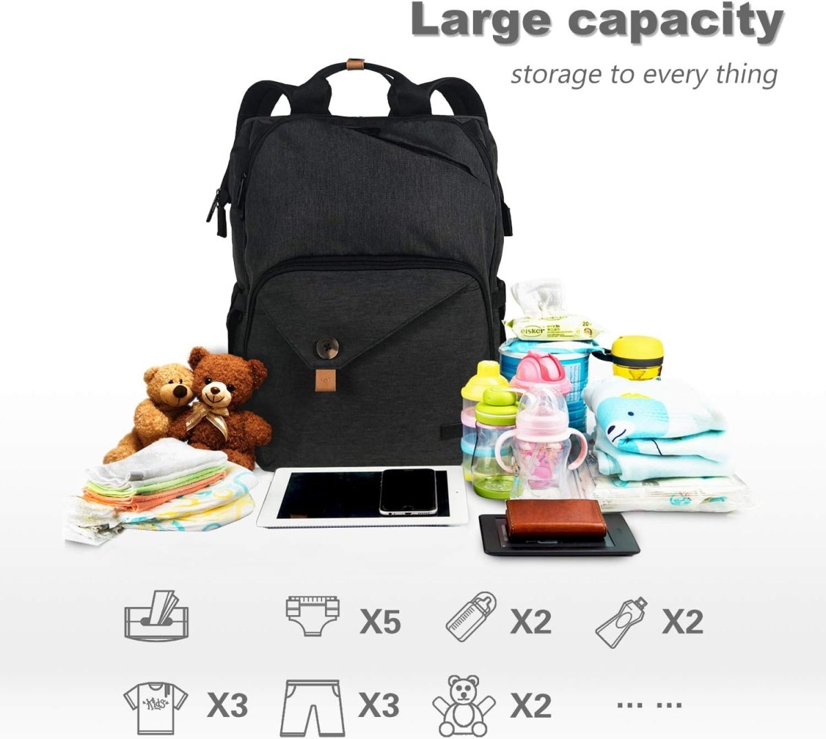 Hap Tim Diaper Bag Backpack,Large Capacity Travel Back Pack Maternity Baby Nappy Changing Bags - LittleTreasures