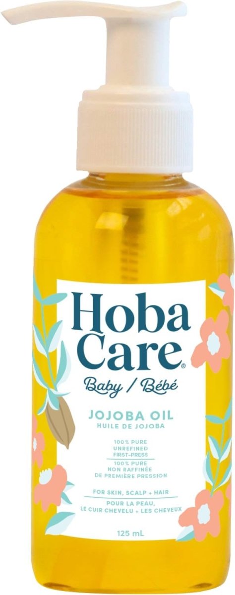 HobaCare Organic Jojoba Baby Oil with Pump – 100% Pure Natural Unrefined Unscented Cold Pressed Jojoba Oil for Baby Hair, Infant Skin, Body Care (4.22 fl oz / 125 ml) - LittleTreasures