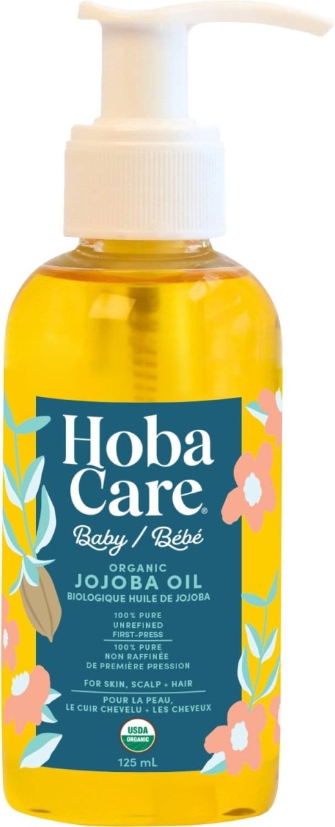 HobaCare Organic Jojoba Baby Oil with Pump – 100% Pure Natural Unrefined Unscented Cold Pressed Jojoba Oil for Baby Hair, Infant Skin, Body Care (4.22 fl oz / 125 ml) - LittleTreasures