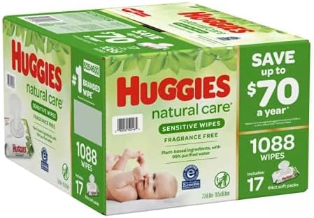 Huggies Natural Care Sensitive Baby Wipes, Unscented, 1088 Count, Alcohol - Free, Clean Ingredients, Free of Lotions, Fragrances, Parabens, Dyes - LittleTreasures