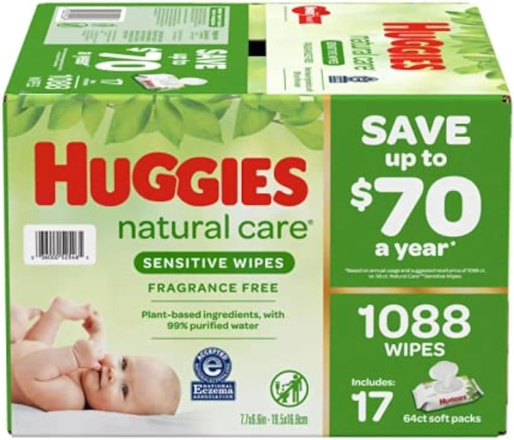 Huggies Natural Care Sensitive Baby Wipes, Unscented, 1088 Count, Alcohol - Free, Clean Ingredients, Free of Lotions, Fragrances, Parabens, Dyes - LittleTreasures