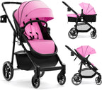 INFANS 2 in 1 Baby Stroller, High Landscape Infant Stroller & Reversible Bassinet Pram, Foldable Pushchair with Adjustable Canopy, Cup Holder, Storage Basket, Suspension Wheels (Light Pink) - LittleTreasures