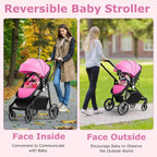 INFANS 2 in 1 Baby Stroller, High Landscape Infant Stroller & Reversible Bassinet Pram, Foldable Pushchair with Adjustable Canopy, Cup Holder, Storage Basket, Suspension Wheels (Light Pink) - LittleTreasures