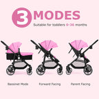 INFANS 2 in 1 Baby Stroller, High Landscape Infant Stroller & Reversible Bassinet Pram, Foldable Pushchair with Adjustable Canopy, Cup Holder, Storage Basket, Suspension Wheels (Light Pink) - LittleTreasures